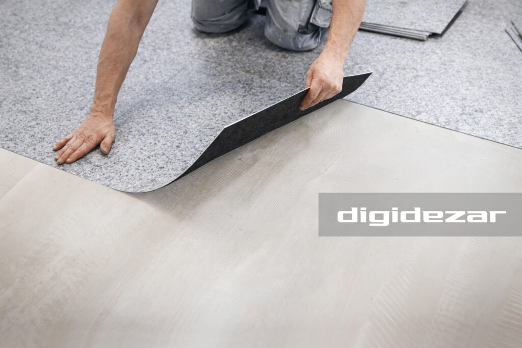 کفپوش پی وی سی - رنگ لیمویی و آبی