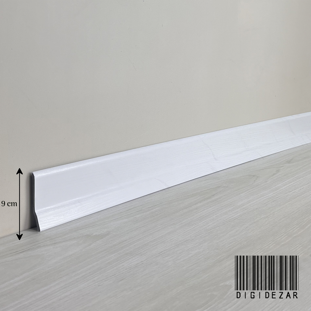قرنیز پی وی سی رنگ سفید رگه چوب قرنیز پی وی سی رنگ سفید رگه چوب